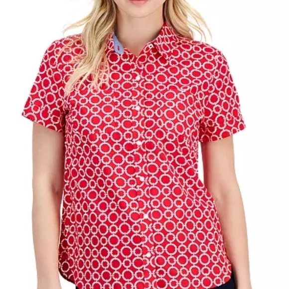 Nautica Red Circle Pattern Women's Top - Picture 1 of 6